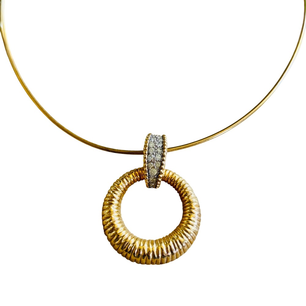 Vtg Joseph Mazer Jomaz Necklace Pave Rhinestone Gold Plated Choker Collar 1960s